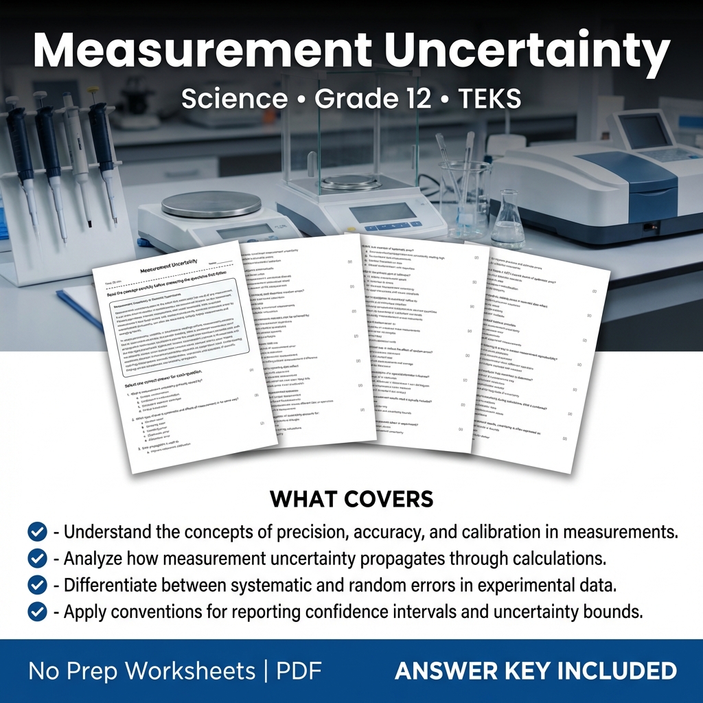 Measurement Uncertainty Worksheet for Grade 12 Science | TEKS aligned