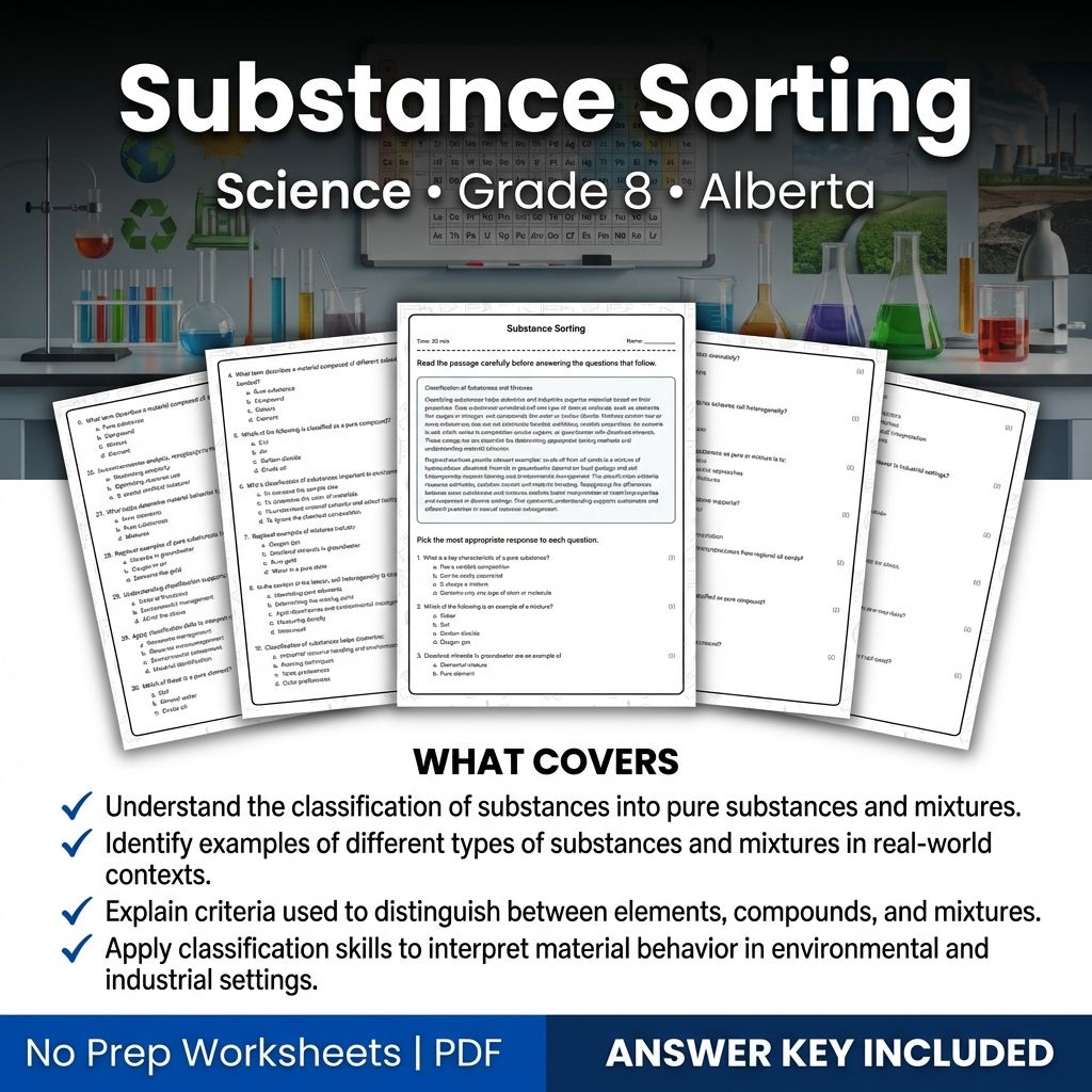 Substance Sorting Worksheet for Grade 8 Science | Alberta Standard Practice