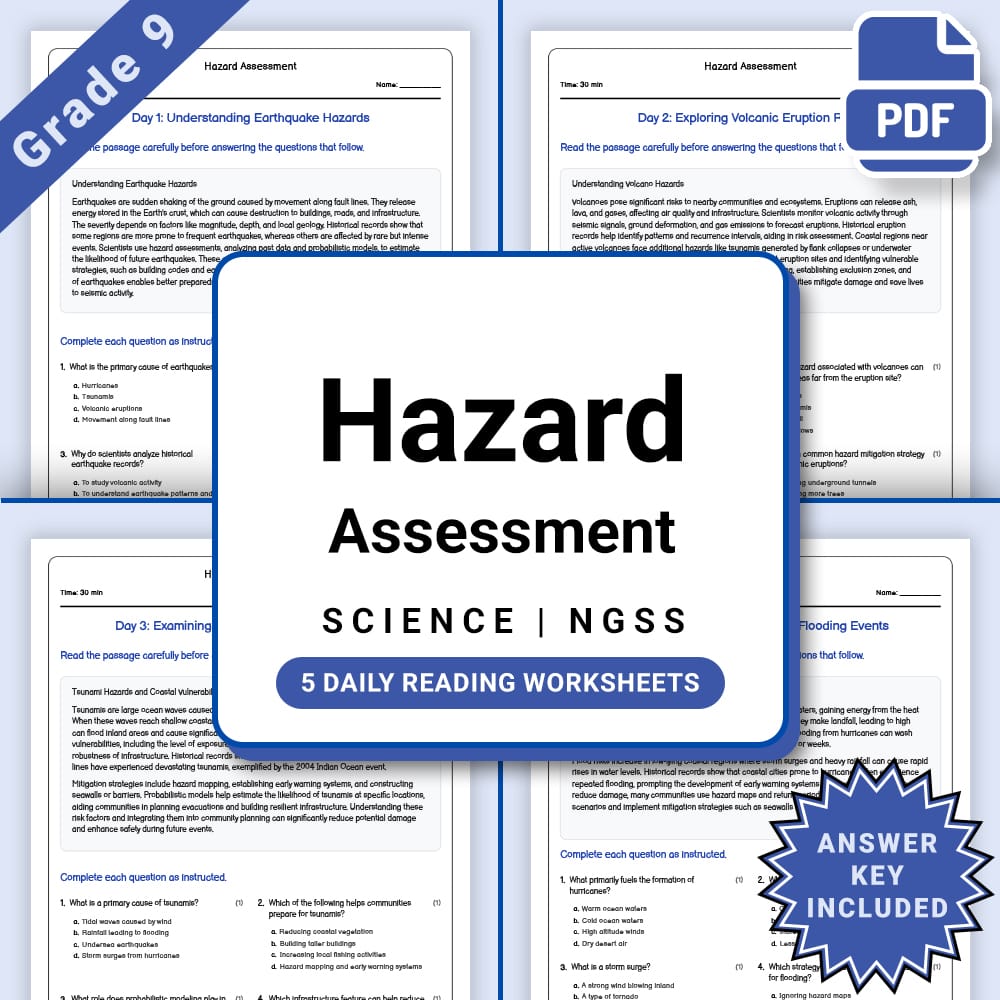 Grade 9 Science daily reading worksheet worksheet — Grade 9 Science – Hazard Assessment Daily Worksheet(PDF + Answer Key)…