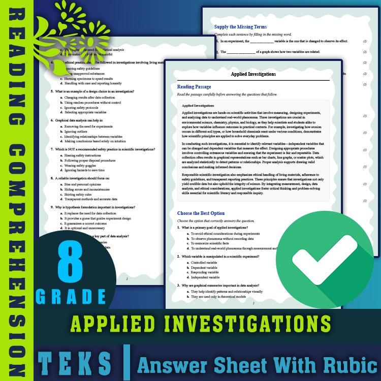 Grade 8 Science reading worksheets worksheet — Grade 8 Science | Applied Investigations Reading Worksheet (PDF + Rubric) —…
