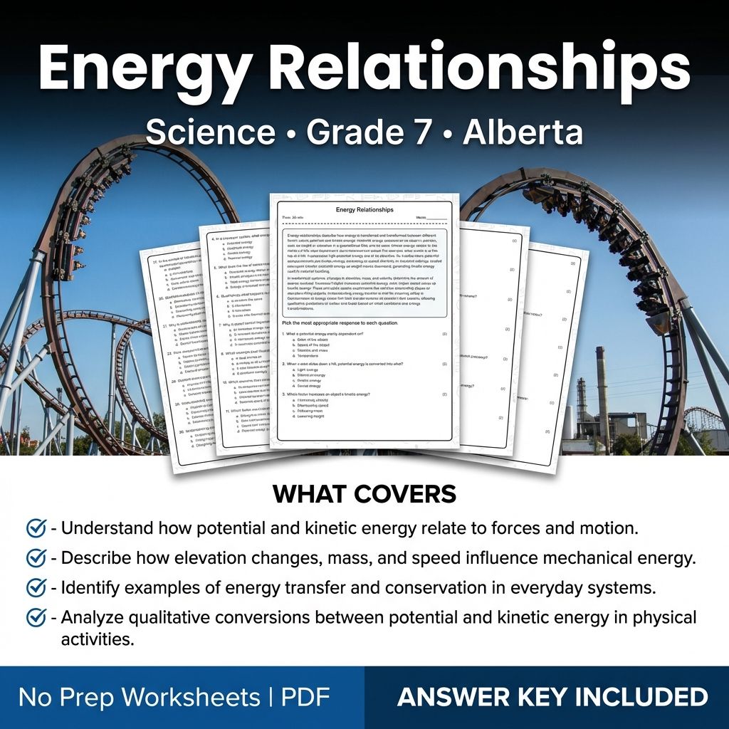 Energy Relationships Grade 7 Science Worksheet | Alberta Standards