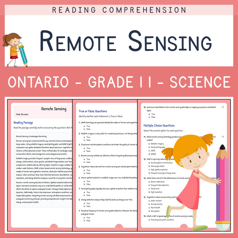 Grade 11 Science worksheet elena worksheet — Grade 11 Science Assessment | Remote Sensing Worksheet Elena | Ontario — page 1