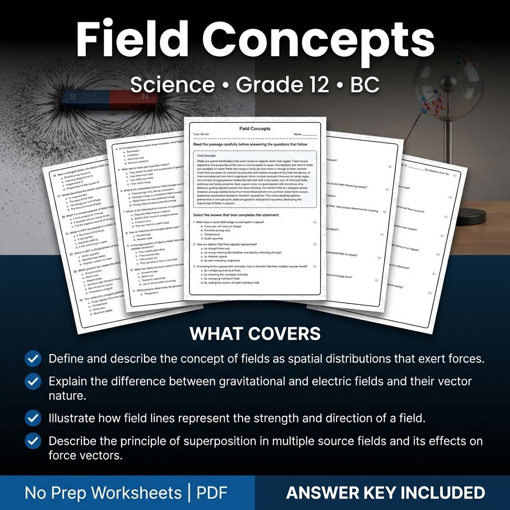 Grade 12 Science Worksheet on Field Concepts with Answer Key PDF