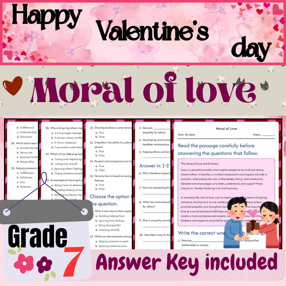 Grade 7 Seasonal Learning Unit |Valentine’s Day Culture & Symbols Worksheet Pack — included worksheet 4