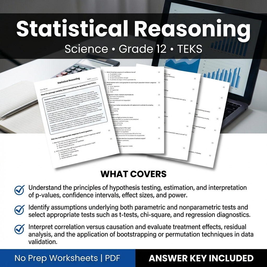 Grade 12 Science Worksheet on Statistical Reasoning | TEKS Standards