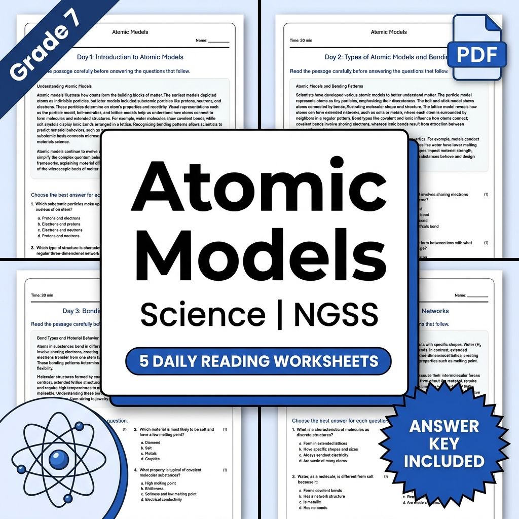 7th Grade Science | Atomic Models Worksheet(PDF + Answer Key)