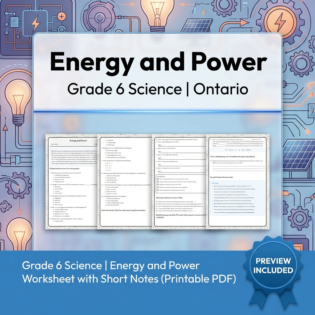 Grade 6 Science Lesson Group on Energy, Circuits & Properties  — included worksheet 13