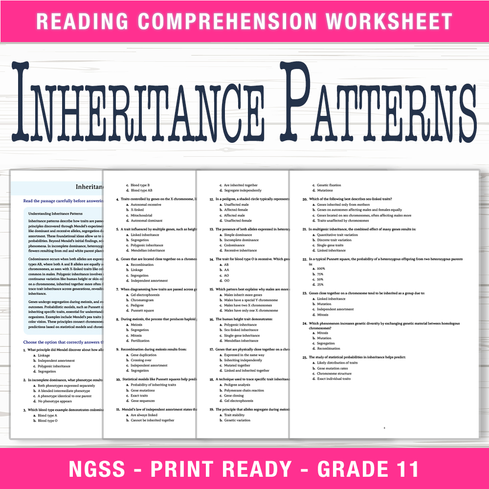 Grade 11 Science — worksheet — Grade 11 Science – Inheritance Patterns Worksheet (PDF + Answer Key) — page 1