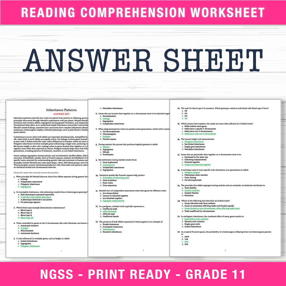 Grade 11 Science — worksheet — Grade 11 Science – Inheritance Patterns Worksheet (PDF + Answer Key) — page 2