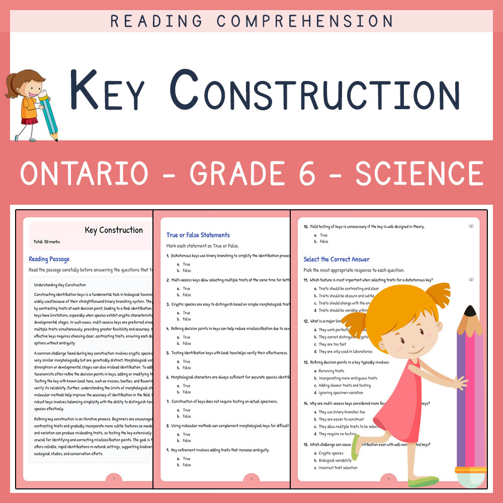 Grade 6 Science worksheet worksheet — Grade 6 Science | Key Construction Worksheet (PDF + Answer Key) Ontario Standard — p…