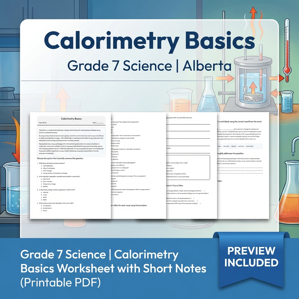 Grade 7 Science | Calorimetry Basics Worksheet with Short Notes (Printable PDF)