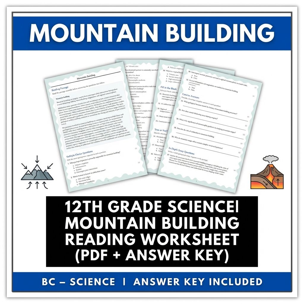 12th Grade Science | Mountain Building Reading Worksheet (PDF + Answer Key)