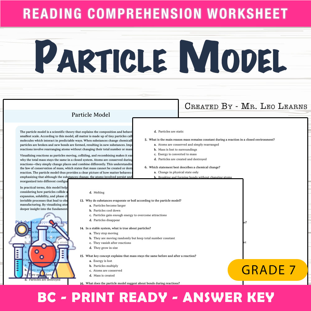 Grade 7 Science worksheet mcq paper worksheet — Grade 7 Science — Particle Model Worksheet MCQ Paper for Mastery — page 1