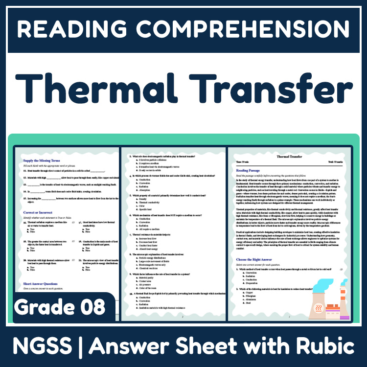 Grade 8 Science reading worksheets worksheet — 8th Grade Science | Thermal Transfer Reading Worksheet (Answer Key) — page 1