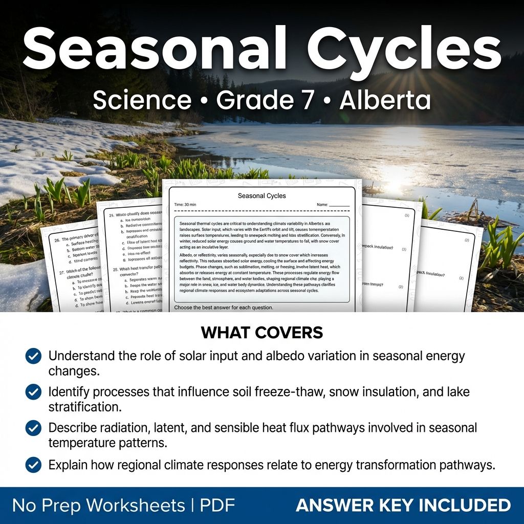 Grade 7 Science Worksheet on Seasonal Cycles | Alberta Standards Practice