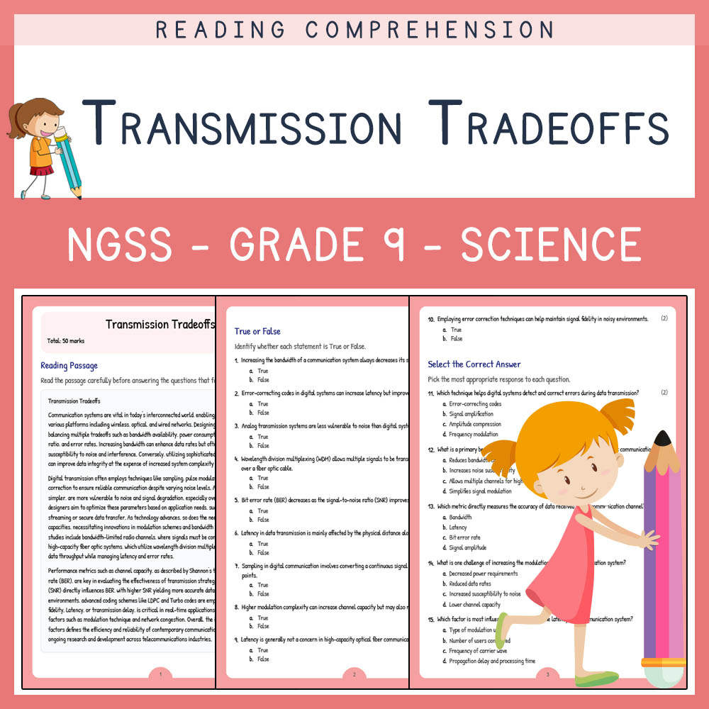 Grade 9 Science worksheet worksheet — Grade 9 Science | Transmission Tradeoffs Worksheet & Answer Key (NGSS-Aligned) — page 1