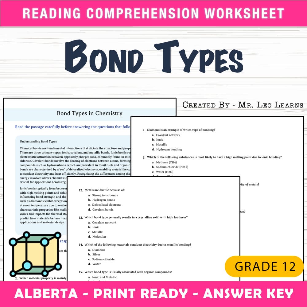 Grade 12 Science worksheet mcq paper worksheet — Grade 12 Science — Worksheet MCQ Paper for Mastering Bond Types — page 1