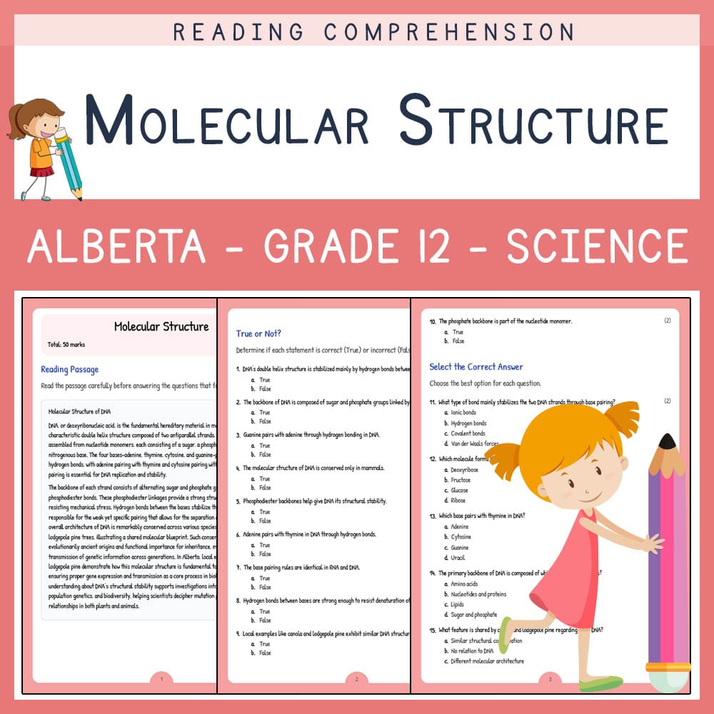 Grade 12 Science worksheet elena worksheet — Grade 12 Science | Molecular Structure Worksheet | Alberta Standards — page 1