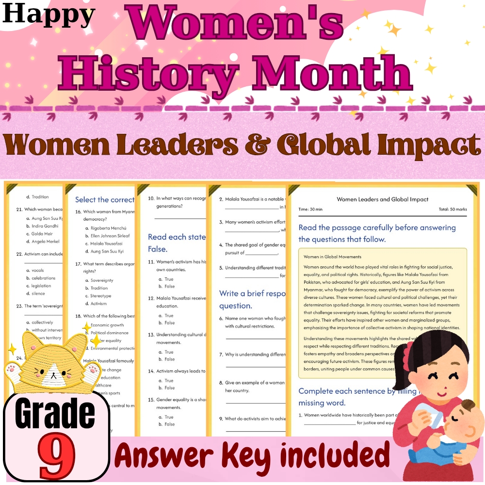 Grade 9  Women Leaders and Global Impact Worksheet for Mastery |PDF + Answer Key