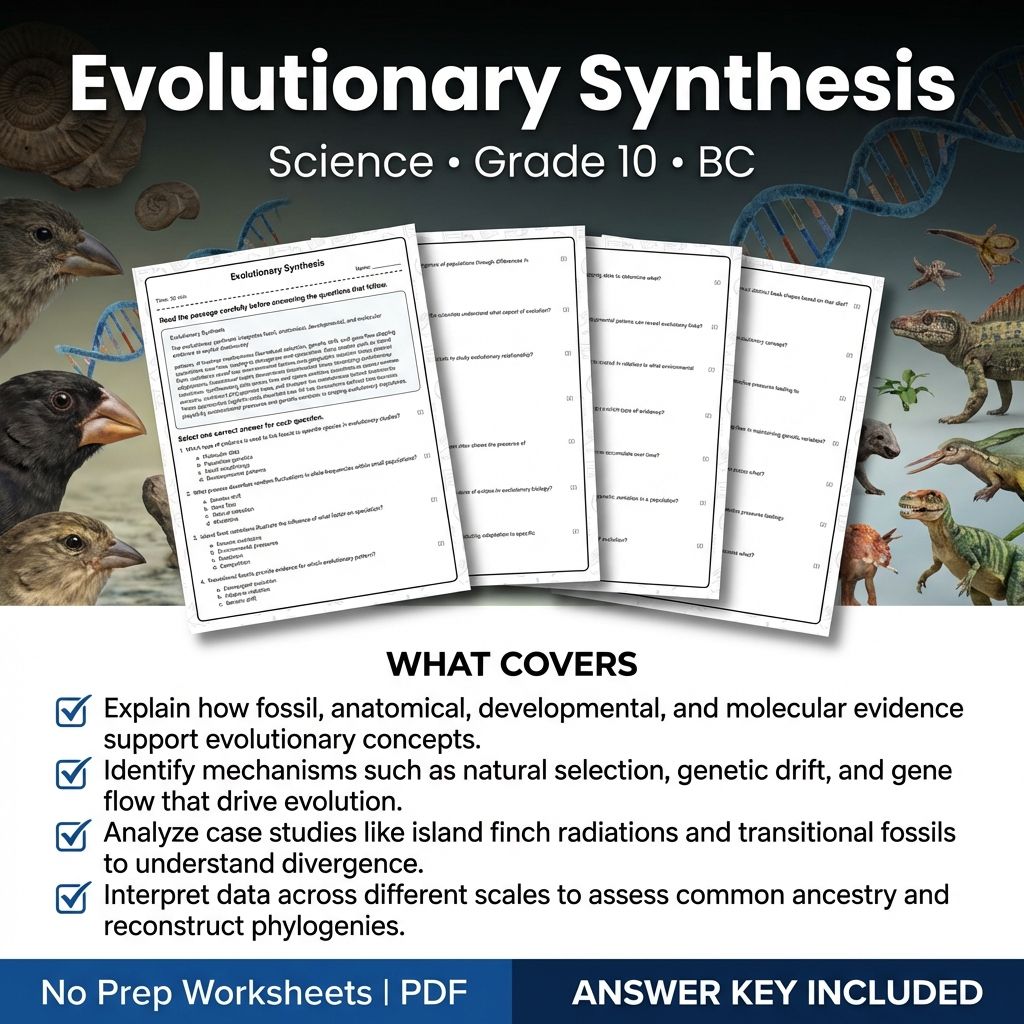 Grade 10 Science | Evolutionary Synthesis Worksheet & Answer Key (PDF)