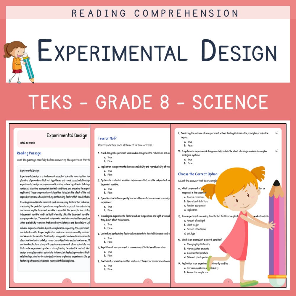 Grade 8 Science worksheet elena worksheet — Grade 8 Science | Experimental Design Worksheet | TEKS Aligned — page 1