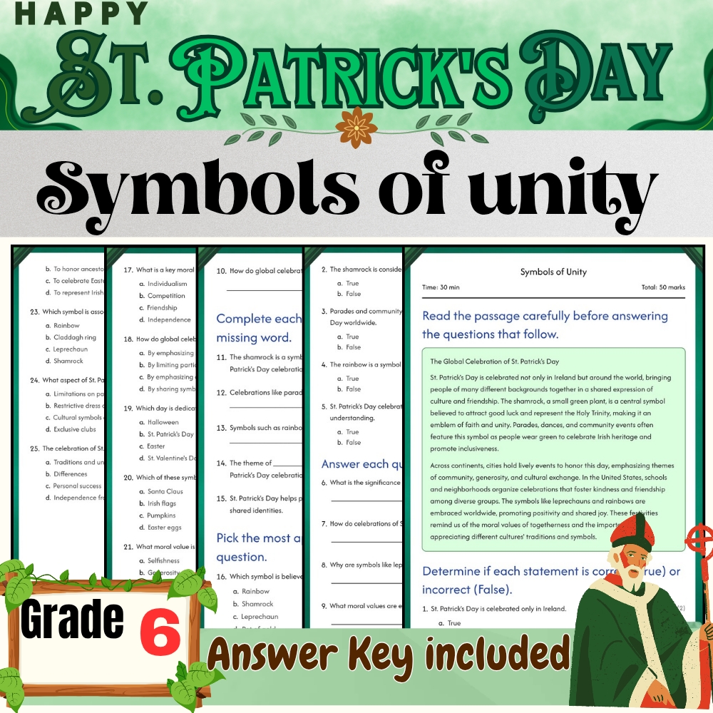 Grade 6 Seasonal – St. Patrick's Day Worksheets Bundle (Answer Key Included) — included worksheet 3