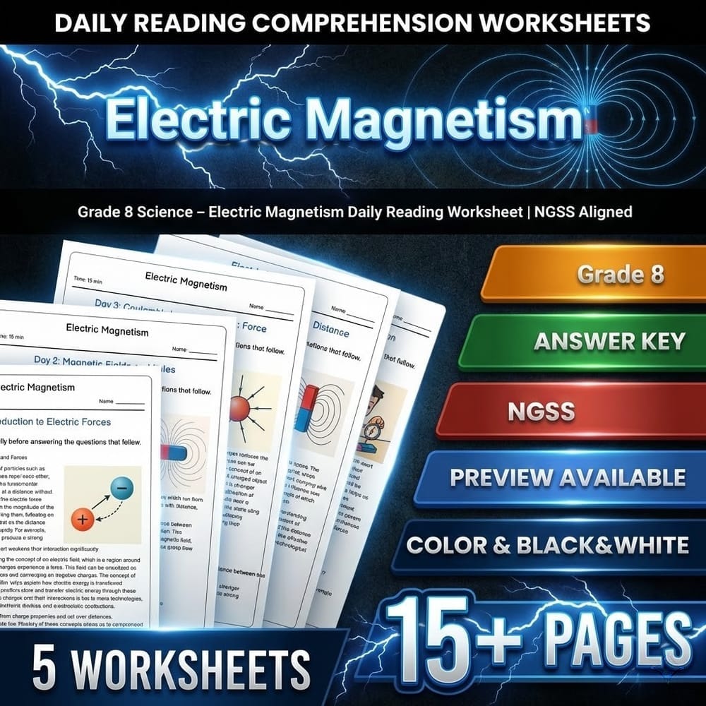 Grade 8 Science – Electric Magnetism Daily Reading Worksheet | NGSS Aligned