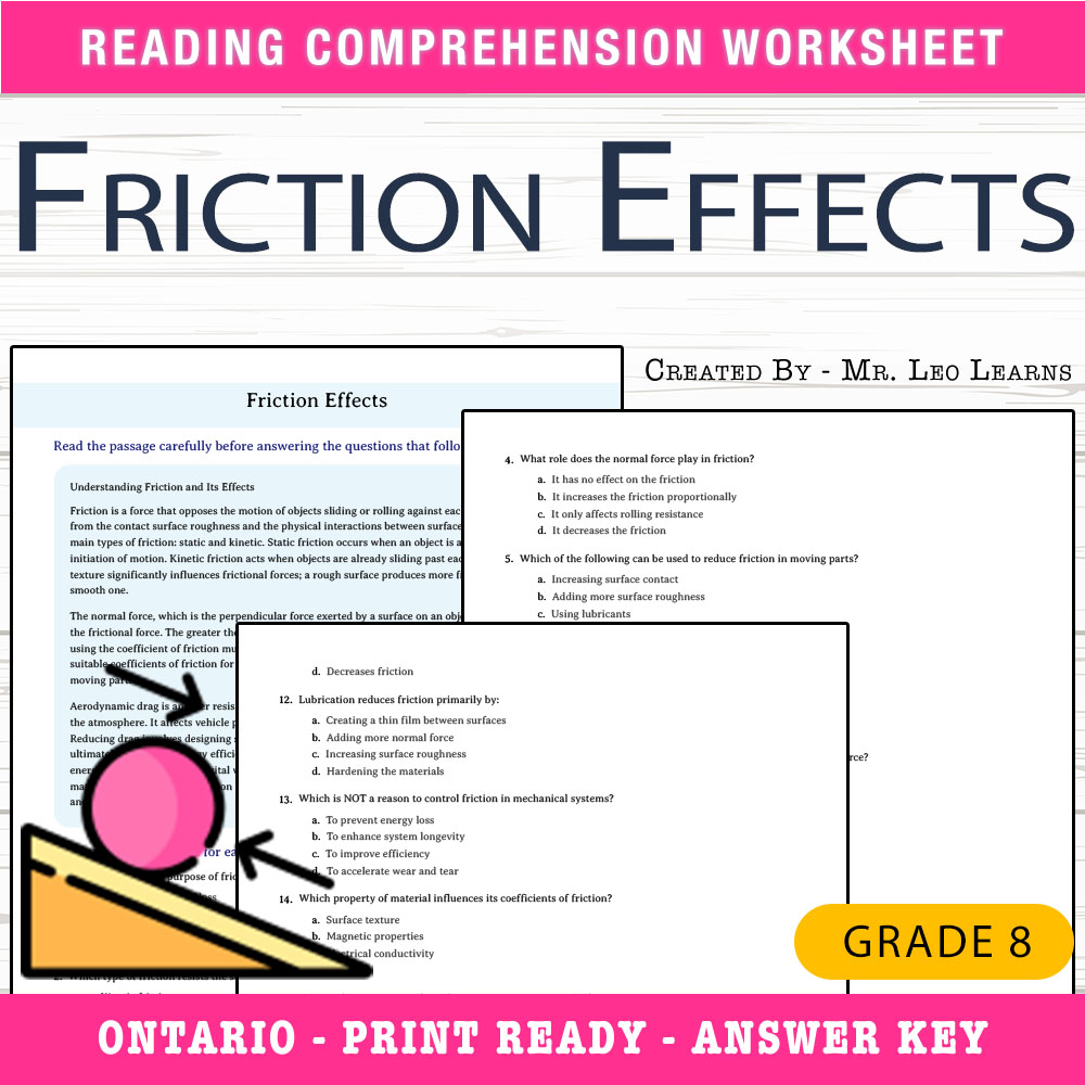 Grade 8 Science worksheet worksheet — Grade 8 Science – Friction Effects Worksheet for Mastery — page 1