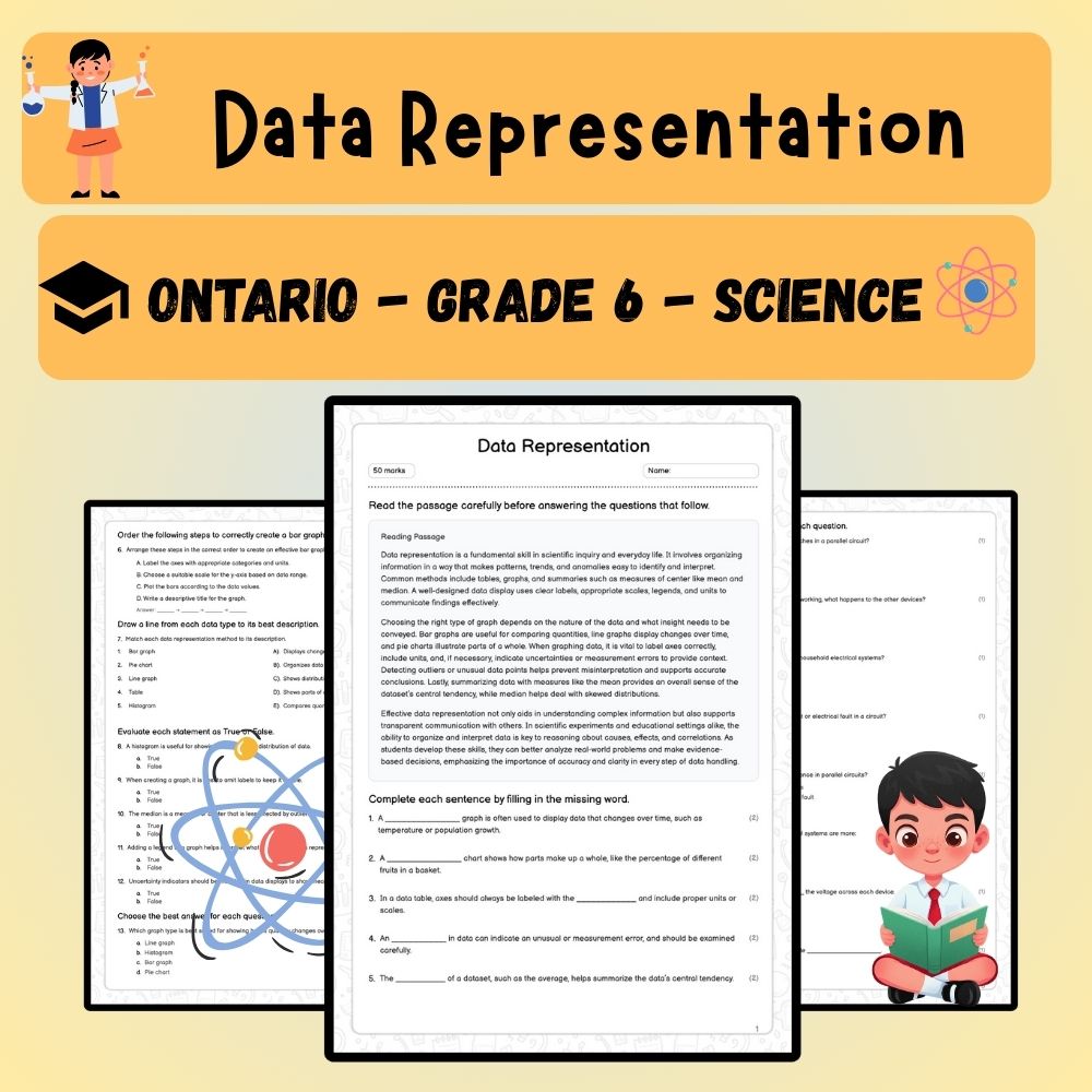 Grade 6 Science worksheet worksheet — Grade 6 Science – Data Representation Worksheet (PDF) – Ontario Standards — page 1