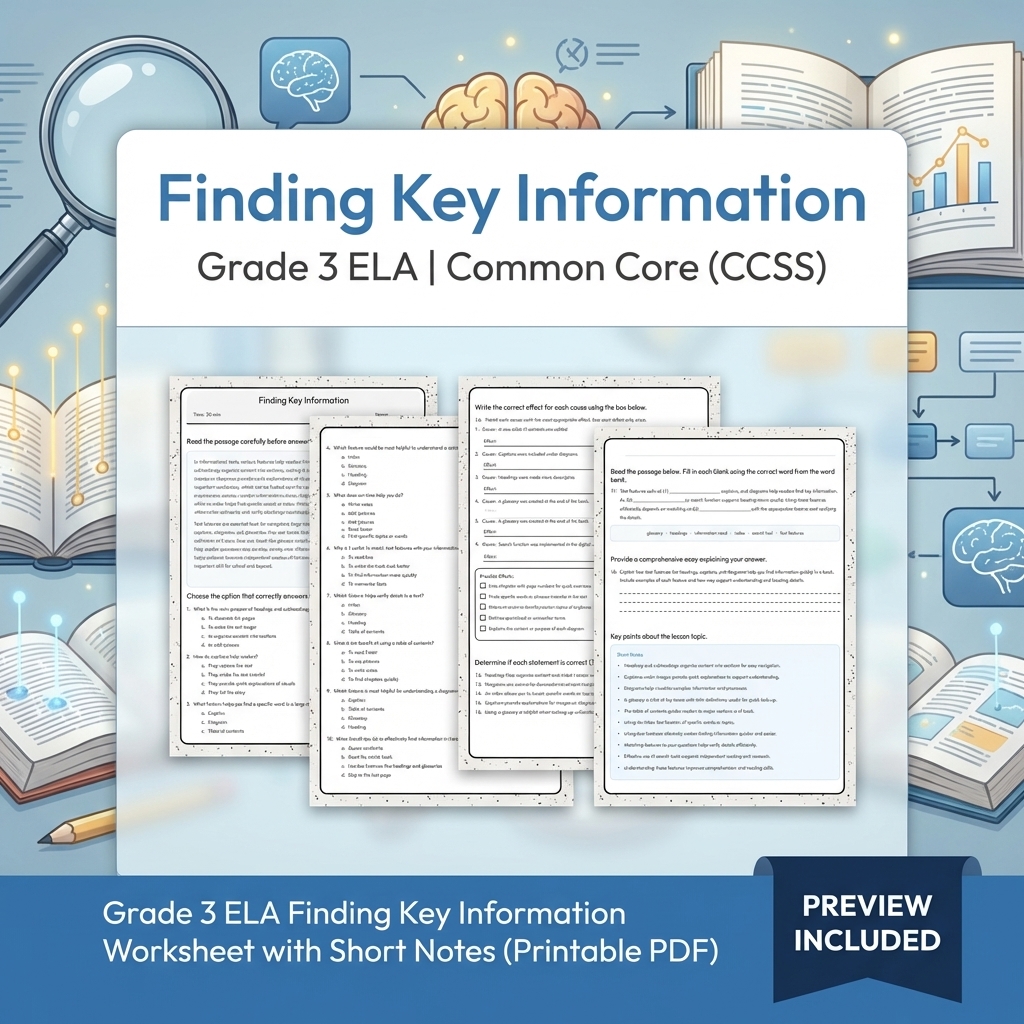 Grade 3 Cause-and-Effect ELA Reading Lesson Bundle, CCSS (Common Core) — included worksheet 6