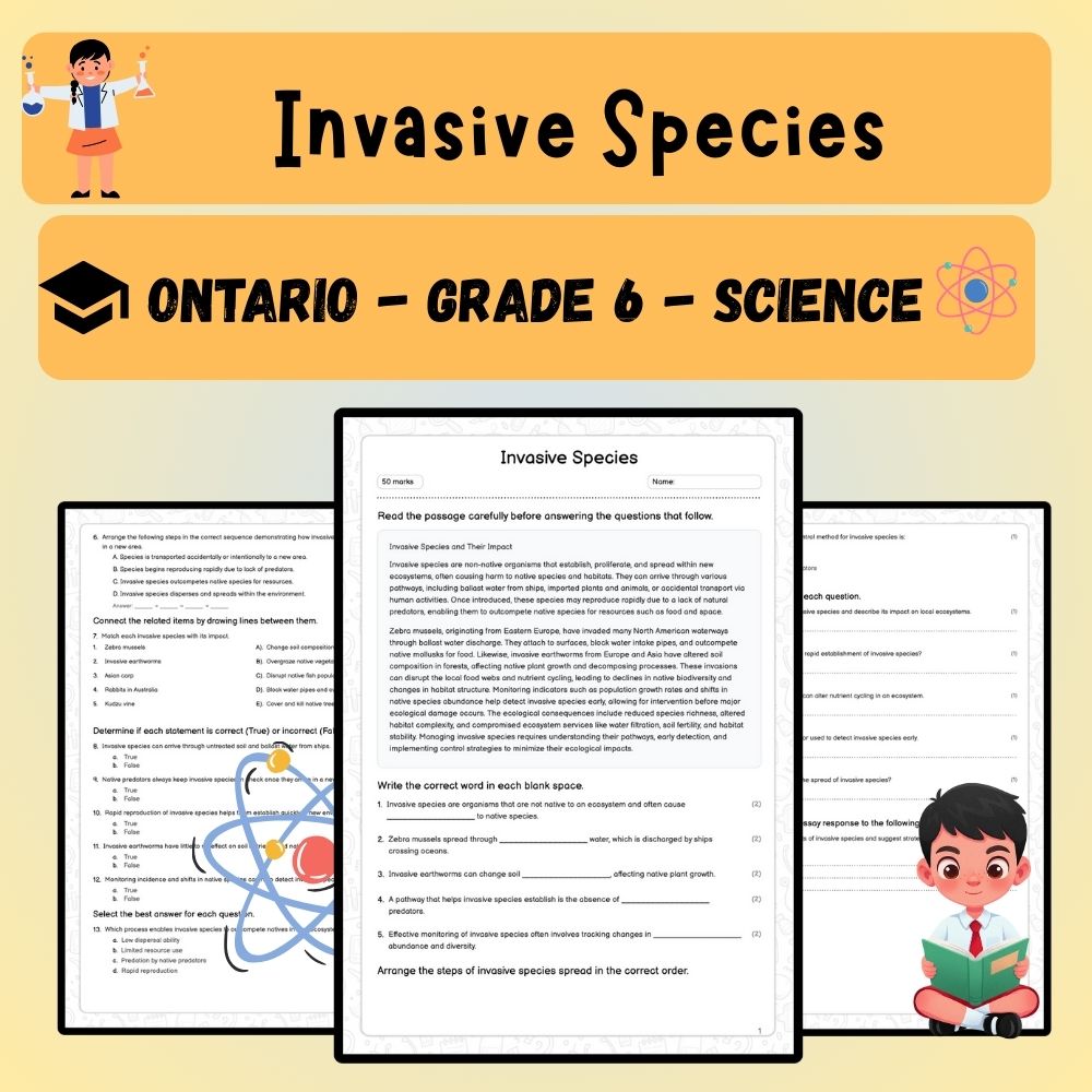 Grade 6 Science worksheet worksheet — Grade 6 Science – Invasive Species Worksheet (Worksheet + Answer Key) – Ontario Stan…