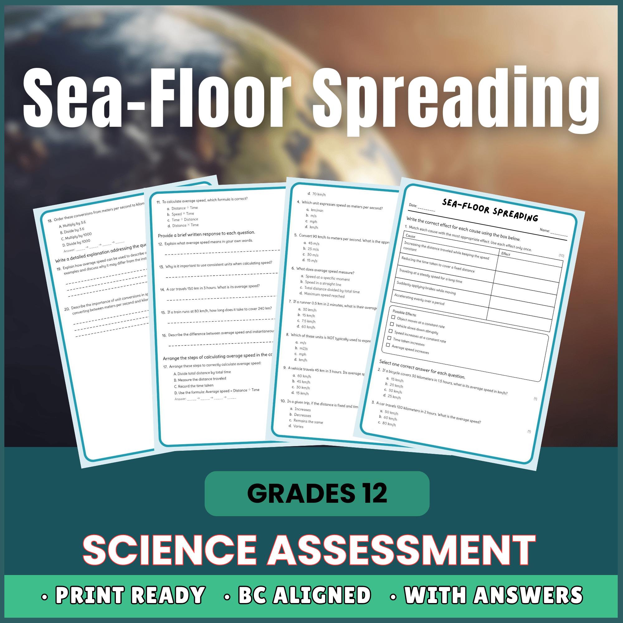 Grade 12 Science | Sea-Floor Spreading Worksheet (PDF) with Answer Key