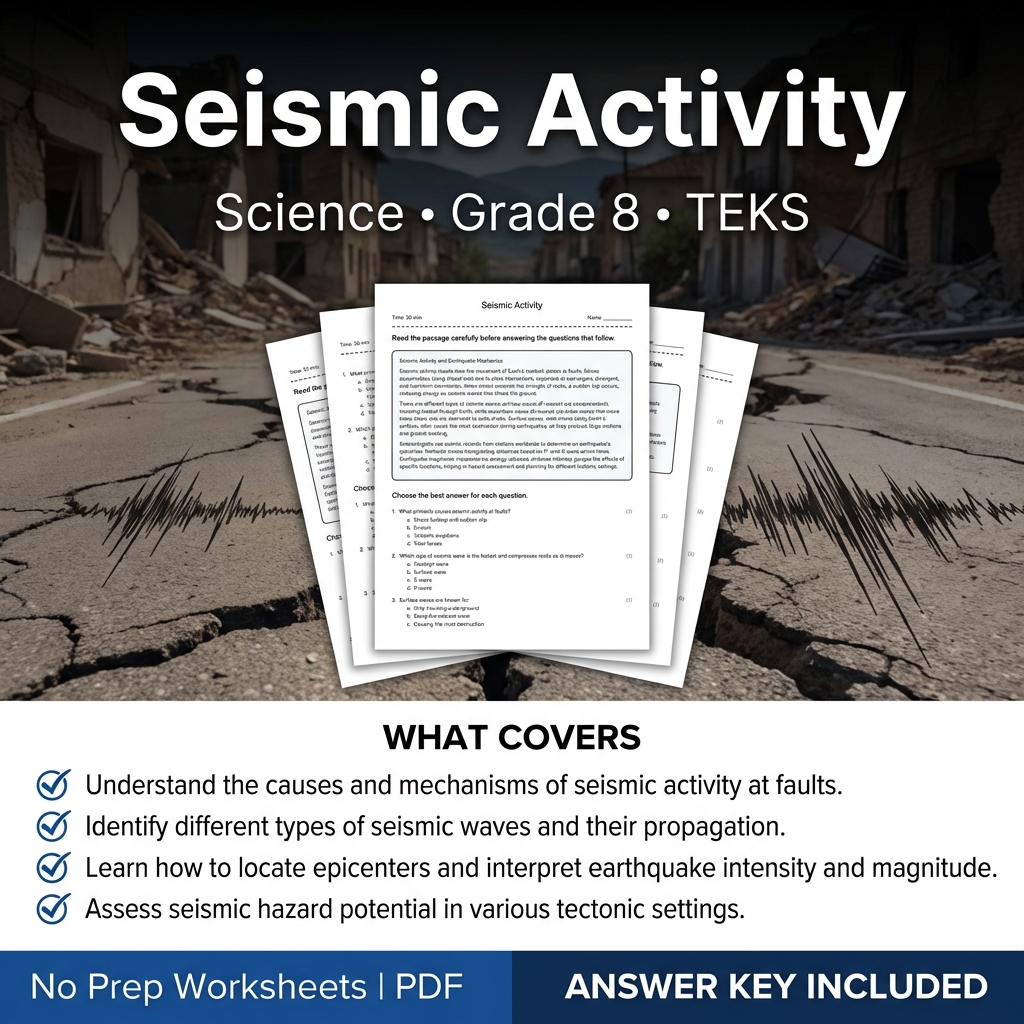 Grade 8 Science Worksheet on Seismic Activity | TEKS-Aligned Practice