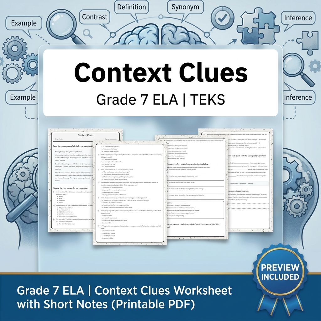 Grade 7 Evidence-Based Research Writing ELA full-year bundle TEKS — included worksheet 26