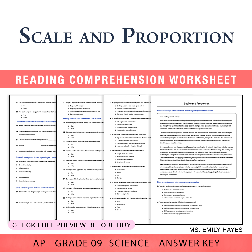 Grade 9 Science worksheet worksheet — 9th Grade Science | Scale and Proportion Worksheet (PDF+ Answer Key) — page 1