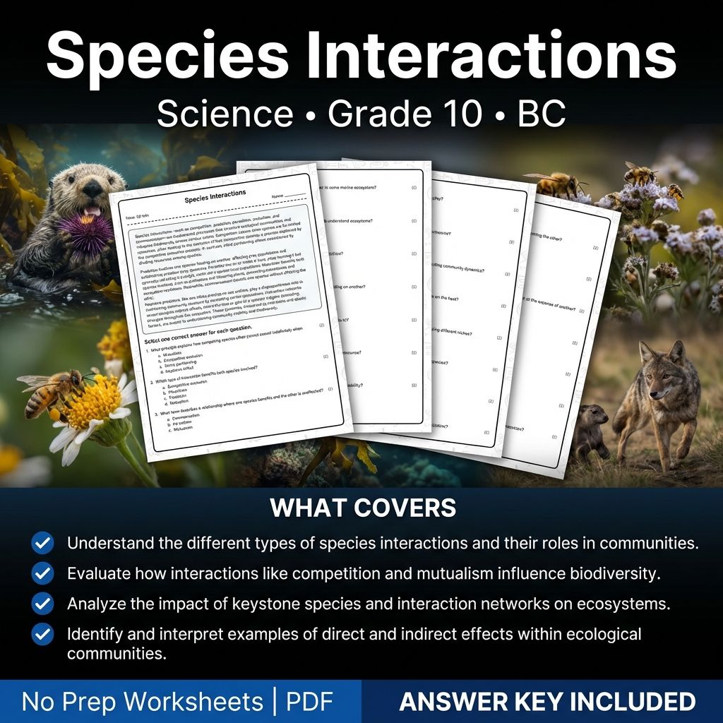Species Interactions Worksheet for Grade 10 Science – PDF & Answer Key