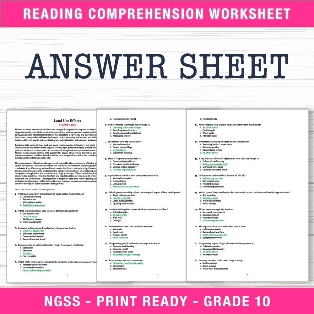 Grade 10 Science worksheet worksheet — Grade 10 Science – Land Use Effects Worksheet (PDF + Answer Key) — page 2