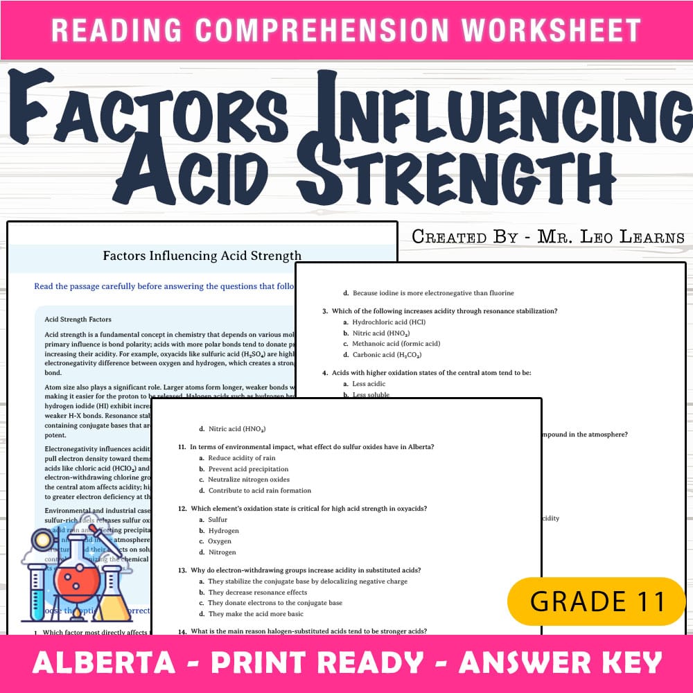 Grade 11 Science worksheet mcq paper worksheet — Grade 11 Science —Mastering Factors Influencing Acid Strength — page 1