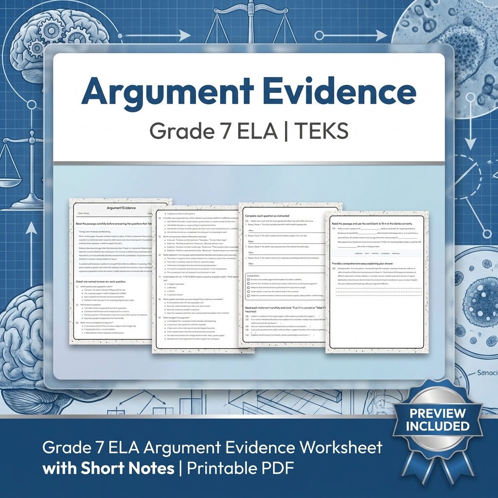 Grade 7 Evidence-Based Research Writing ELA full-year bundle TEKS — included worksheet 28