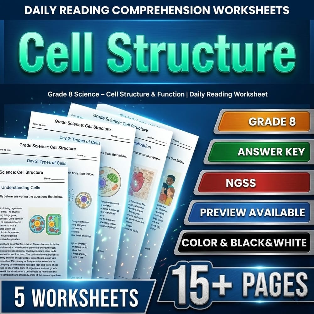 Grade 8 Science – Cell Structure & Function | Daily Reading Worksheet
