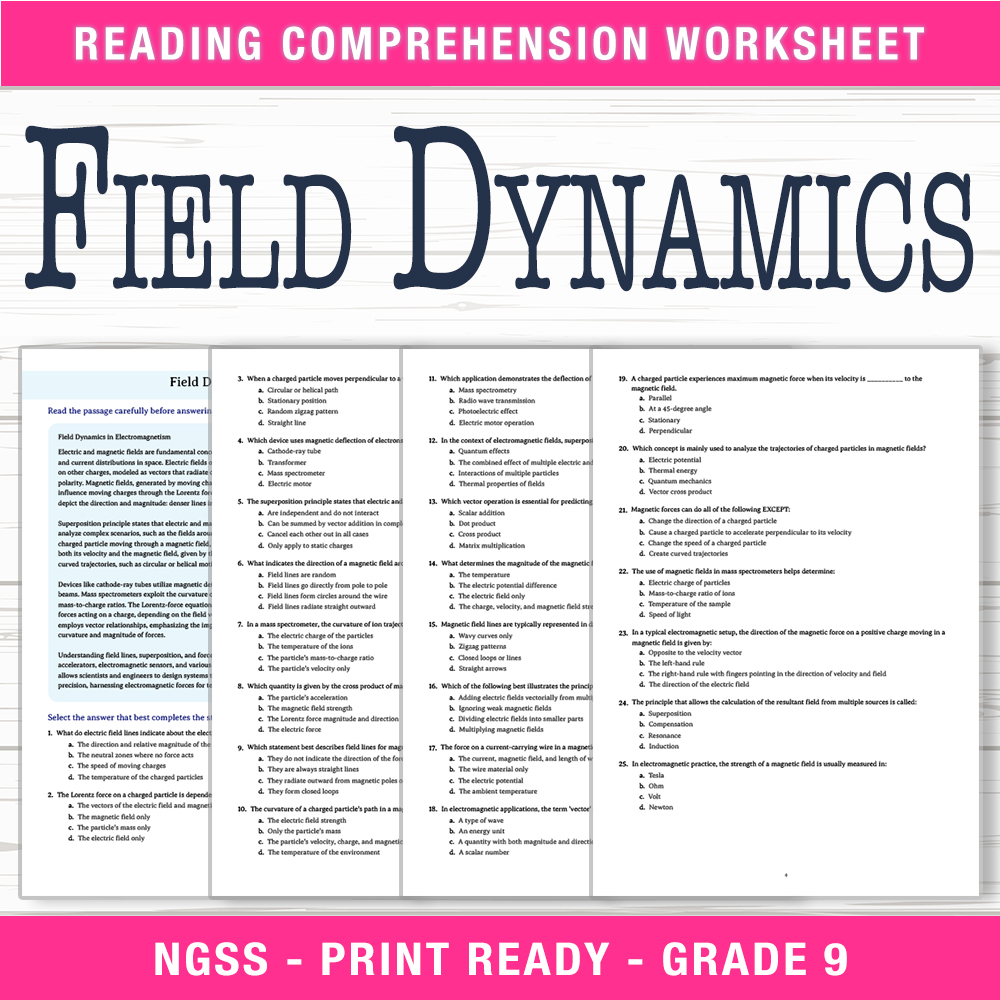 Grade 9 Science worksheet worksheet — Grade 9 Science | Field Dynamics Worksheet (PDF + Answer Key) — page 1