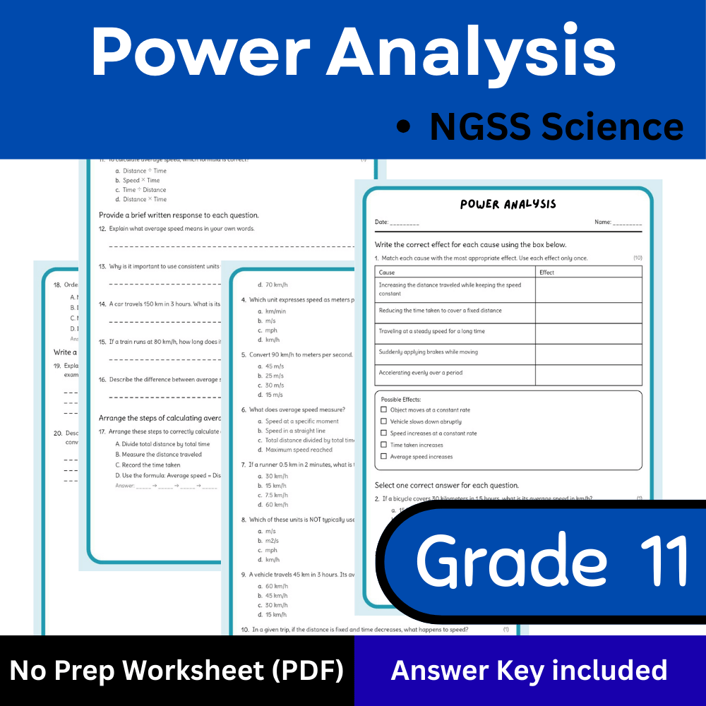 Grade 11 Science – Power Analysis Worksheet (PDF) | NGSS-Aligned Practice