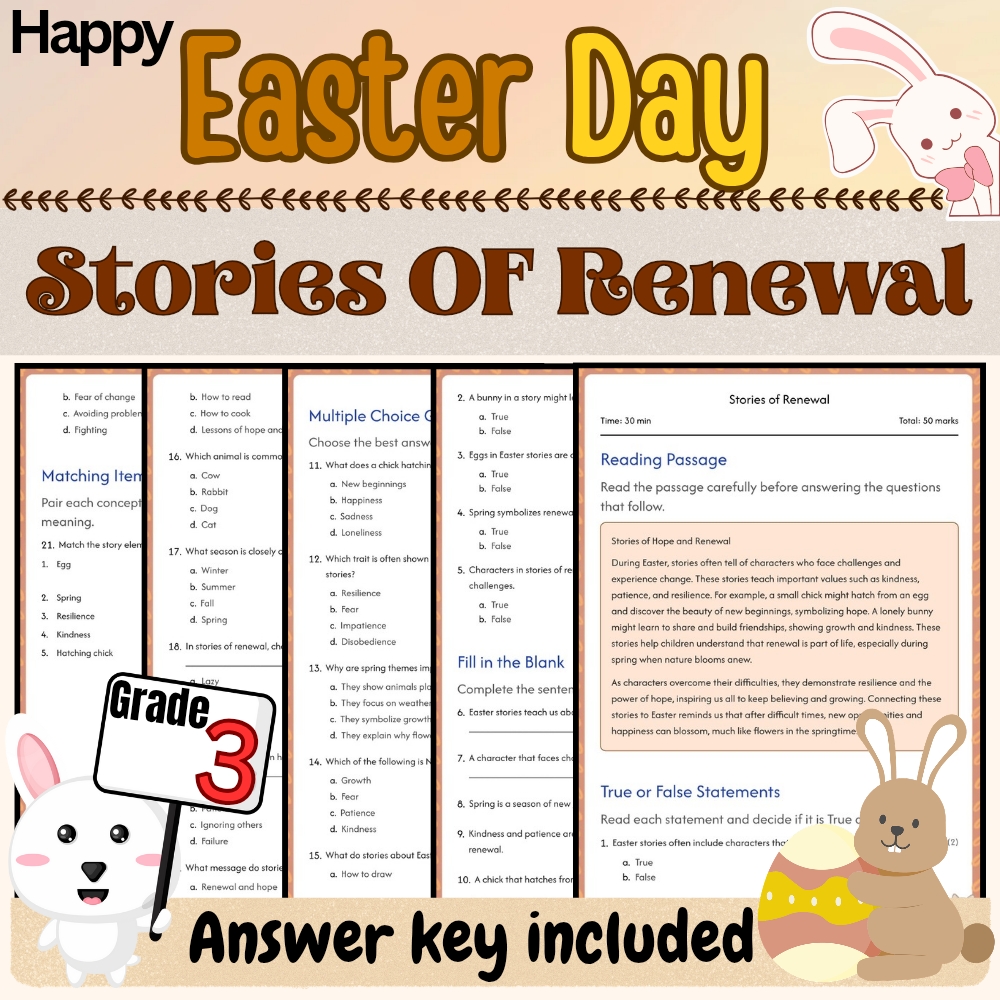 Grade 3 Seasonal |Worksheets Happy Easter Reading & Comprehension|PDF+Answer Key