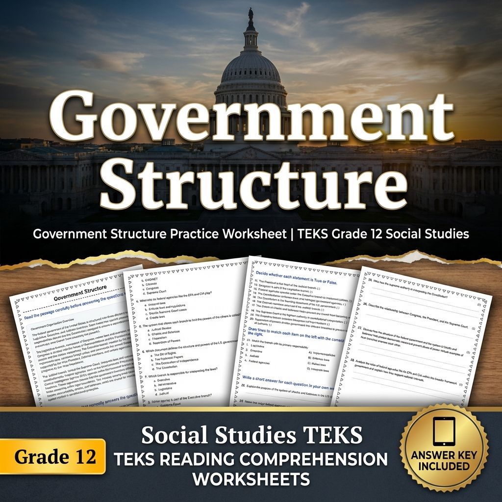 Government Structure Practice Worksheet | TEKS Grade 12 Social Studies