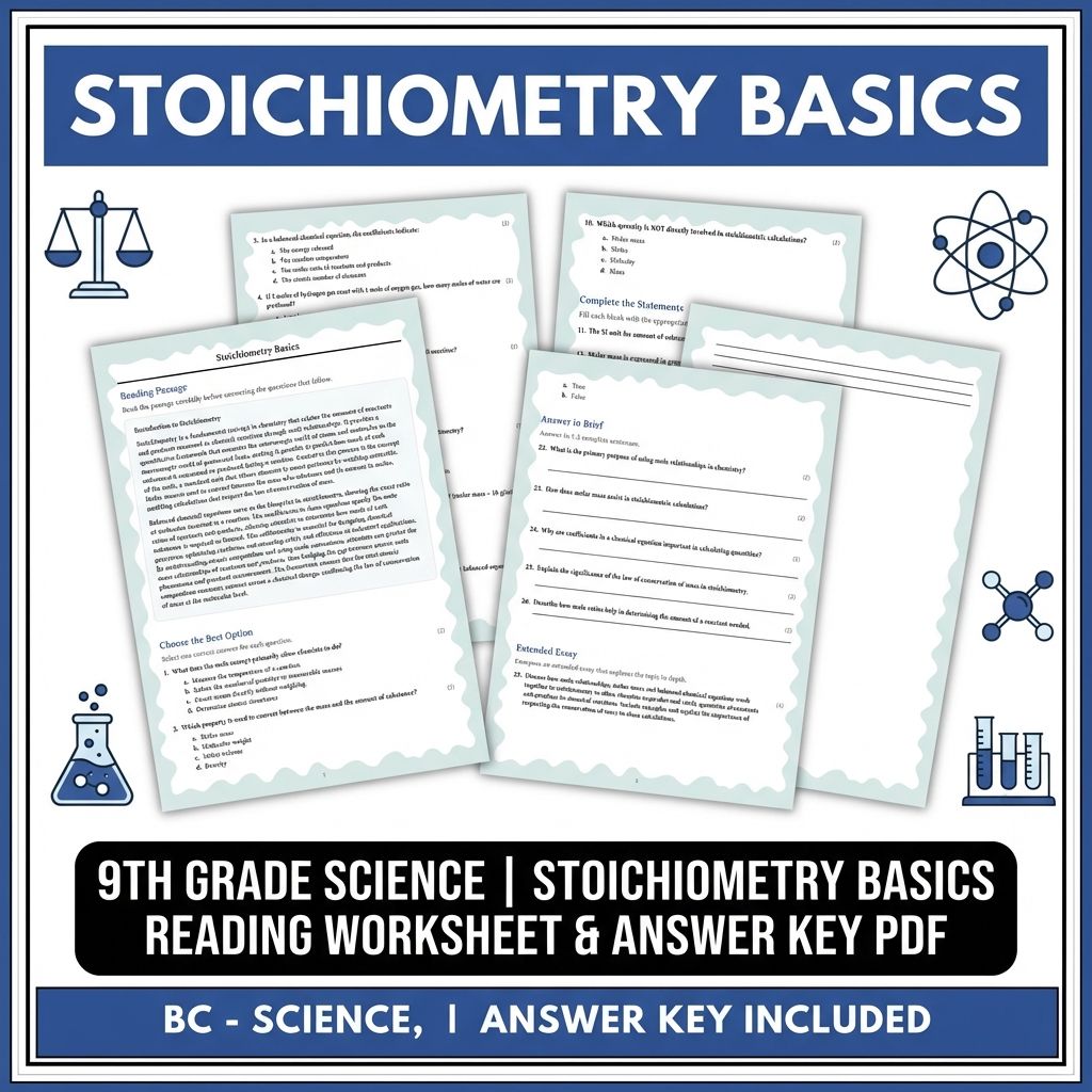 9th Grade Science | Stoichiometry Basics Reading Worksheet & Answer Key PDF