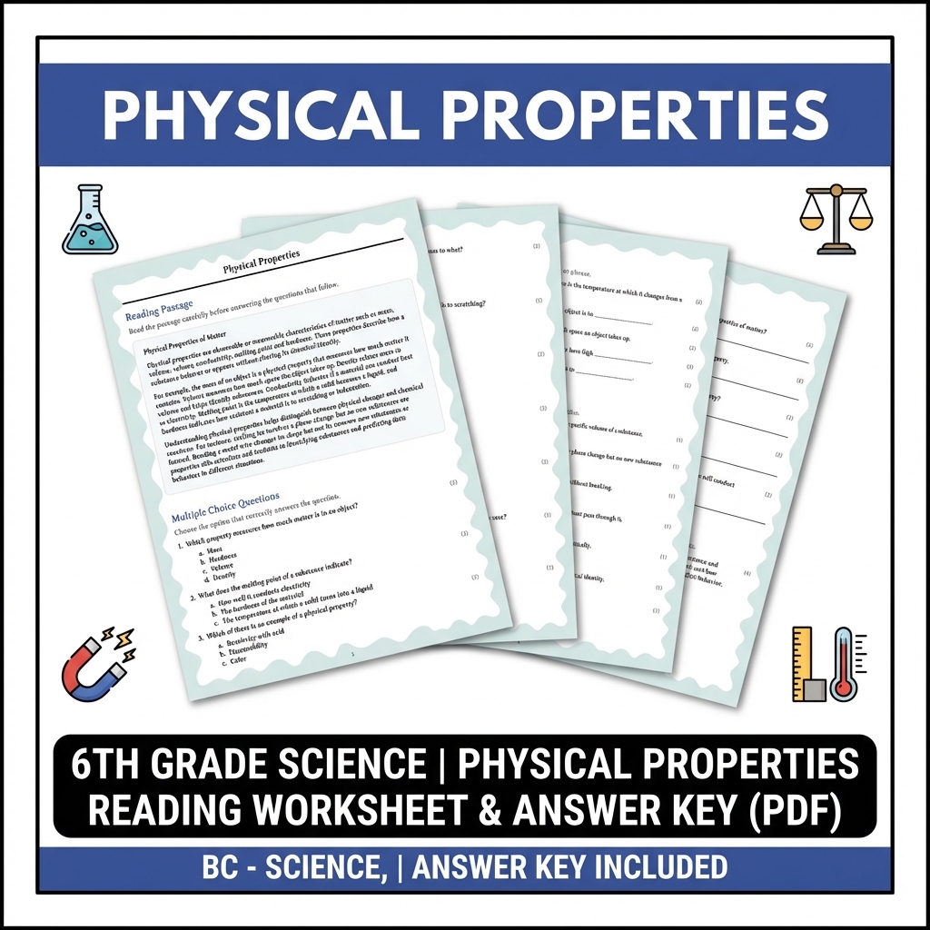6th Grade Science | Physical Properties Reading Worksheet & Answer Key (PDF)