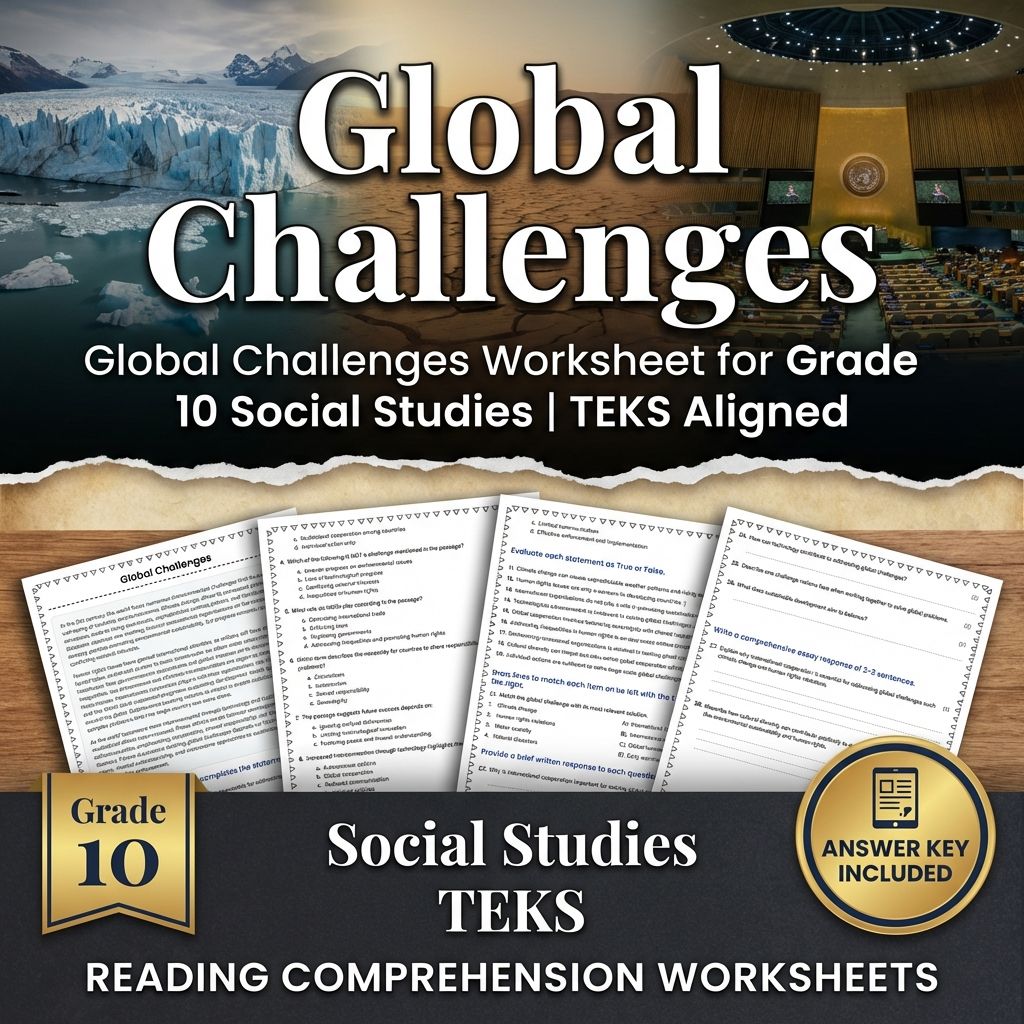 Global Challenges Worksheet for Grade 10 Social Studies | TEKS Aligned