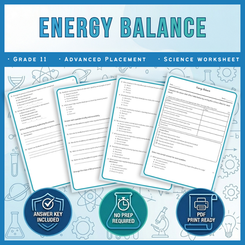 Grade 11 Science science 1 worksheet — Grade 11 Science | Energy Balance Worksheet (AP Standards) – Science (PDF)