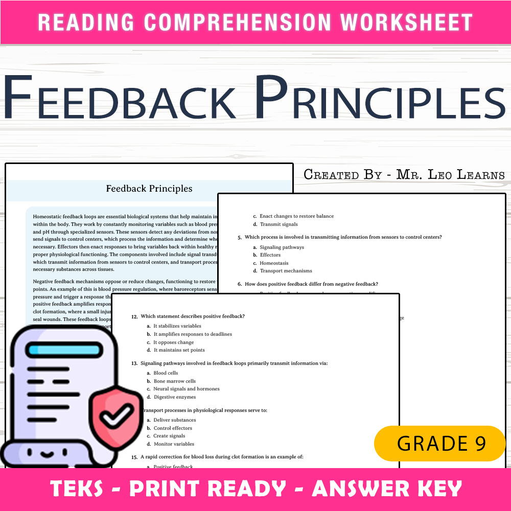 Grade 9 Science worksheet worksheet — Grade 9 Science — Feedback Principles Worksheet for Mastery | PDF + Answer Key — page 1