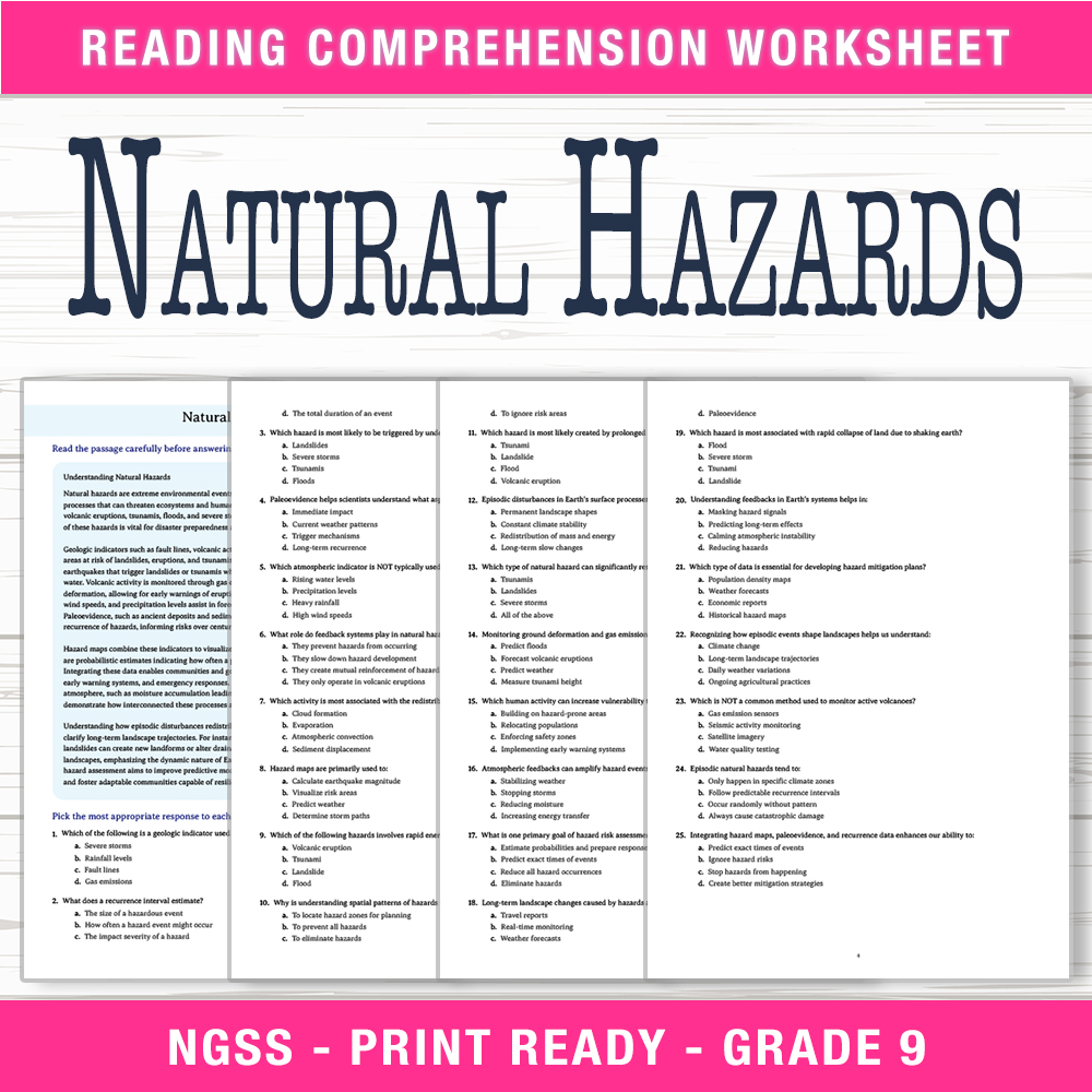 Grade 9 Science worksheet worksheet — Grade 9 Science | Natural Hazards Worksheet (PDF + Answer Key) — page 1